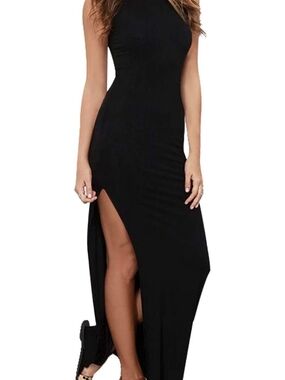 Women's Black High-Slit Maxi Dress - Elegant Evening Wear